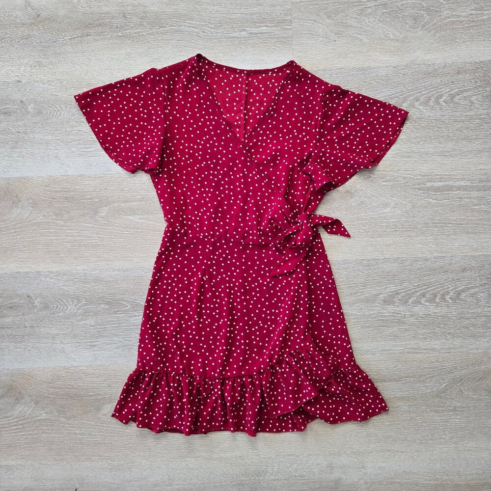 Women’s Red Polka Dot Mini Wrap Dress